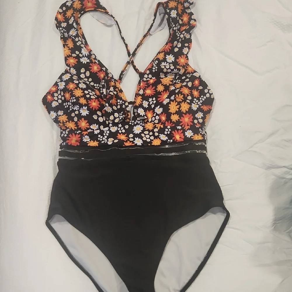 Floral Black One Piece Swimsuit